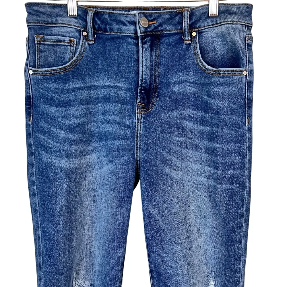 Risen High Rise Raw Hem Distressed Ankle Straight Jeans